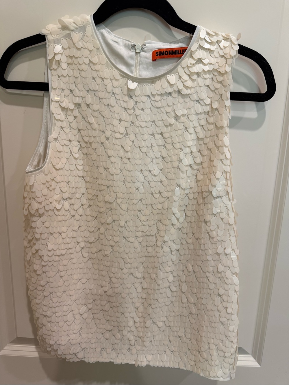 Simon Miller Cream Sequin-Embellished Sleeveless Top